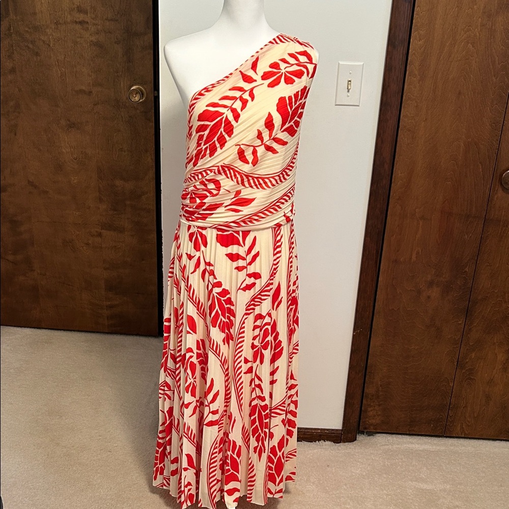 H&M Red and Cream One-Shoulder Dress